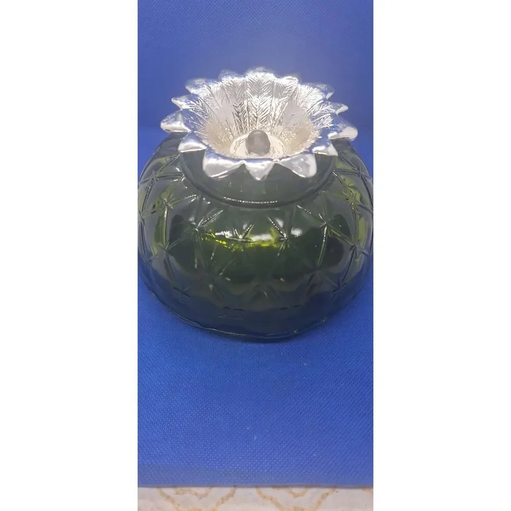 Indiana Glass Avocado Green Candy Dish Duette Quilted Diamond Vintage Glass